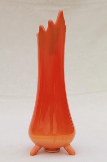 L E Smith glass Simplicity swung shape tall vase, vintage bittersweet orange color 