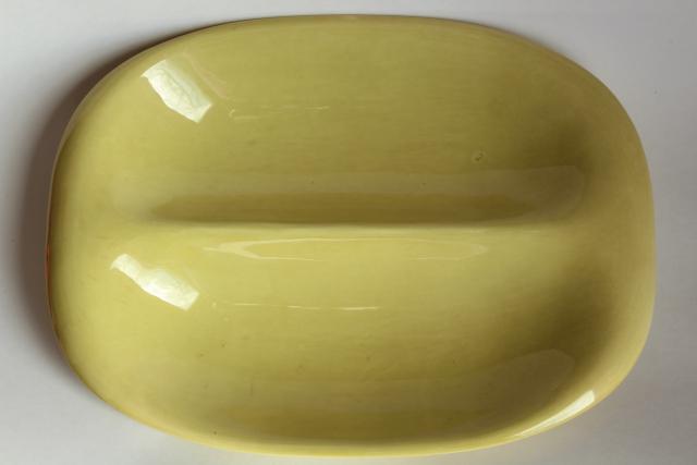 MCM vintage American Modern Russel Wright chartreuse divided dish oval vegetable bowl