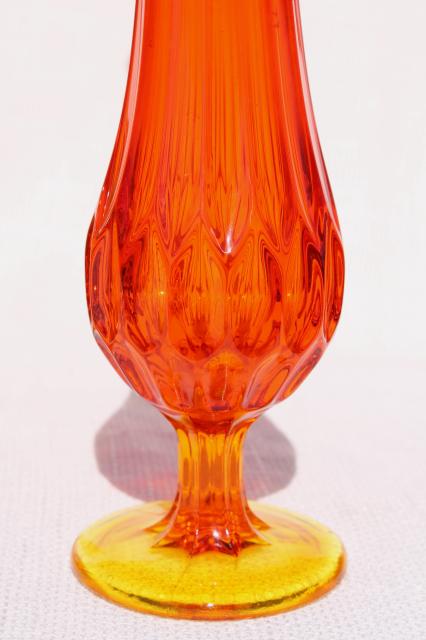MCM vintage art glass vases, tall mod vase collection in amber, orange, green glass
