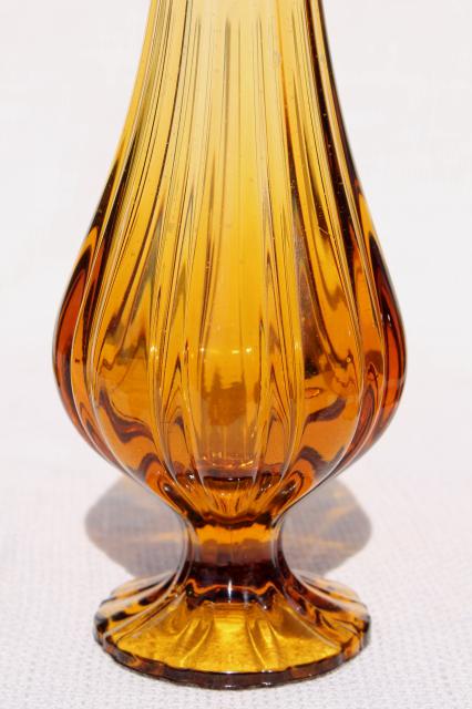 MCM vintage art glass vases, tall mod vase collection in amber, orange, green glass