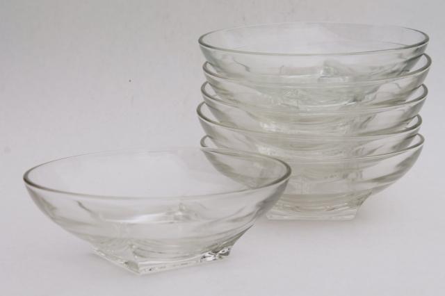 MCM vintage crystal clear glass salad bowls set, Hazel Atlas Colony square