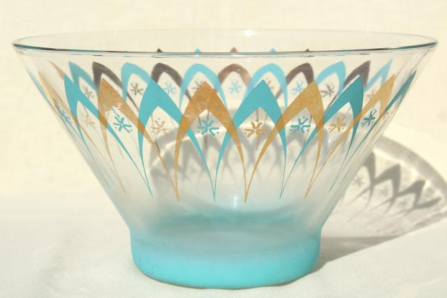 MCM vintage salad / snack serving bowl, retro color fade aqua turquoise blue gold atomic