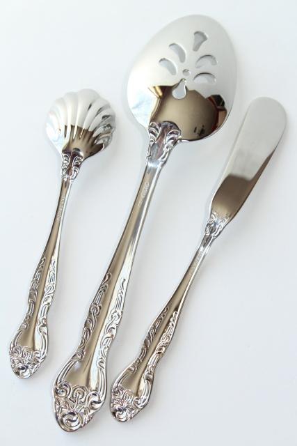 Oneida Secretariat stainless steel flatware, pierced & shell sugar spoon, butter knife