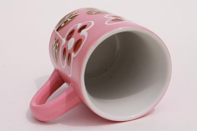 Otagiri vintage Japan hand crafted stoneware coffee mug, mod flowers on pink