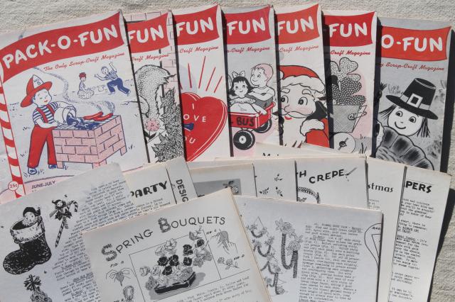 Pack O Fun scrap craft projects & patterns, mid-century vintage magazine back issues
