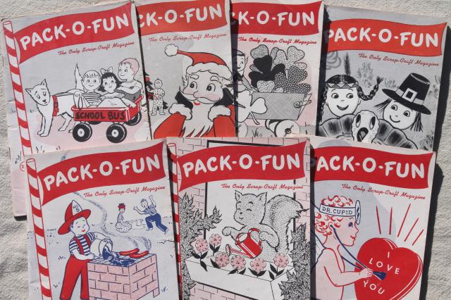 Pack O Fun scrap craft projects & patterns, mid-century vintage magazine back issues