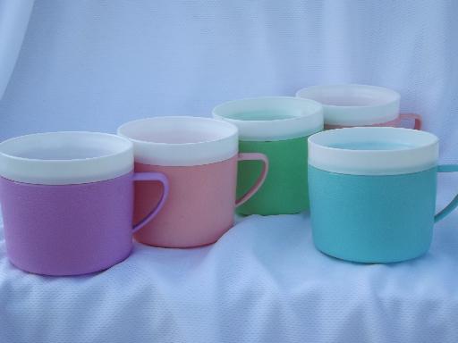 Retro Therm-o-ware insulated plastic glasses in great summer time   colors!