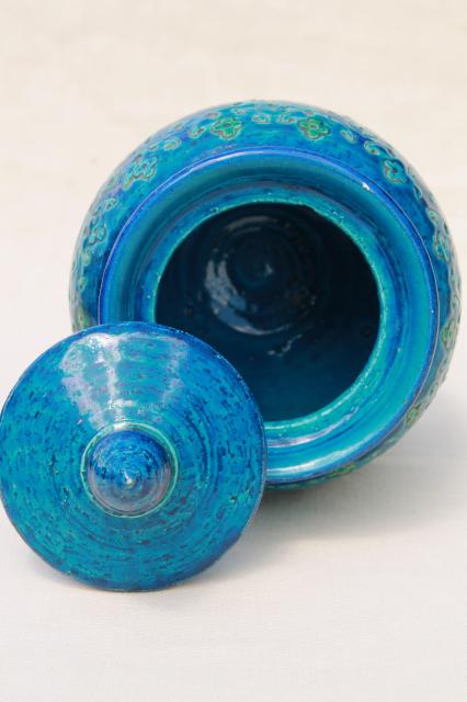 Rimini blue Bitossi ceramic jar canister w/ lid, mid-century mod Italian pottery