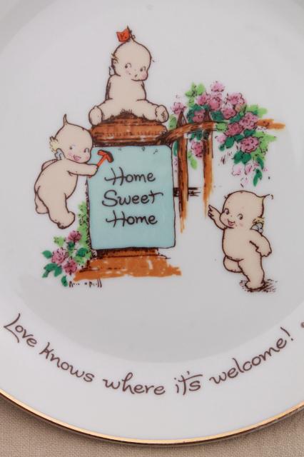 Rose O'Neill Kewpies collector's plate, Home Sweet Home wall hanging w/ kewpie babies<
