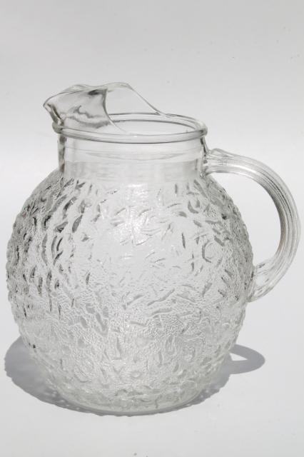 Scandinavian modern vintage ice crystal textured glass pitcher, mod kitchen glassware