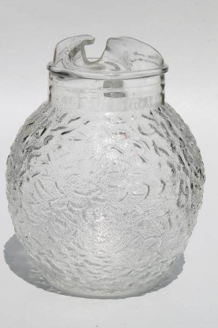 Scandinavian modern vintage ice crystal textured glass pitcher, mod kitchen glassware