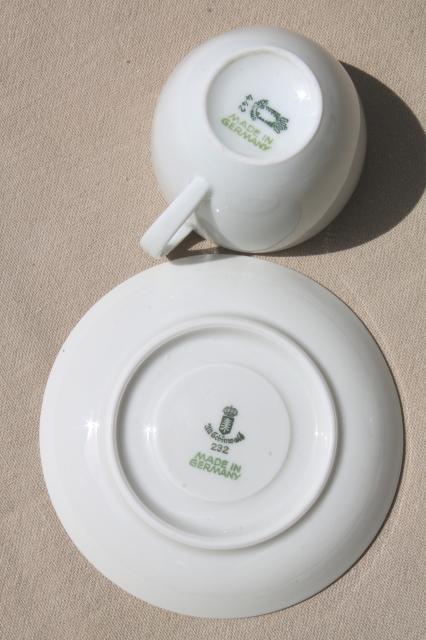 Schonwald Germany alpine white porcelain demitasse espresso cups & saucers mod vintage coupe shape