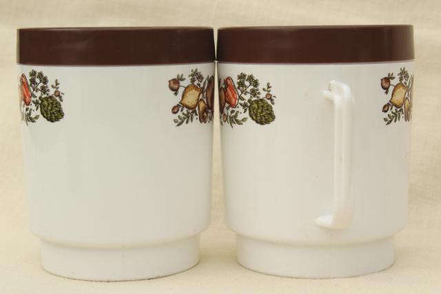 Spice of life kitchen seasonings insulated plastic mugs, retro 70s vintage