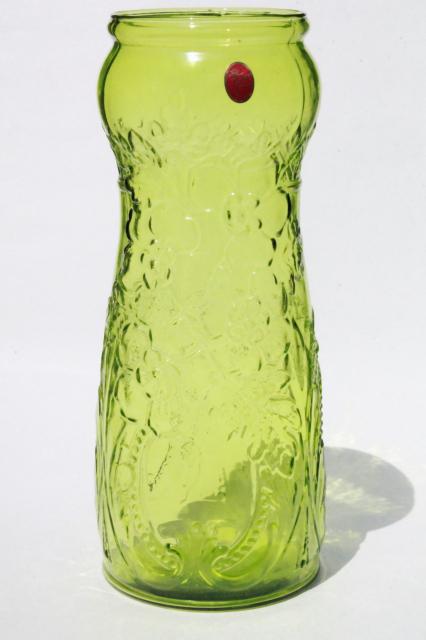 Tiara Exclusives huge green glass floor vase for branches or flowers, 70s 80s vintage