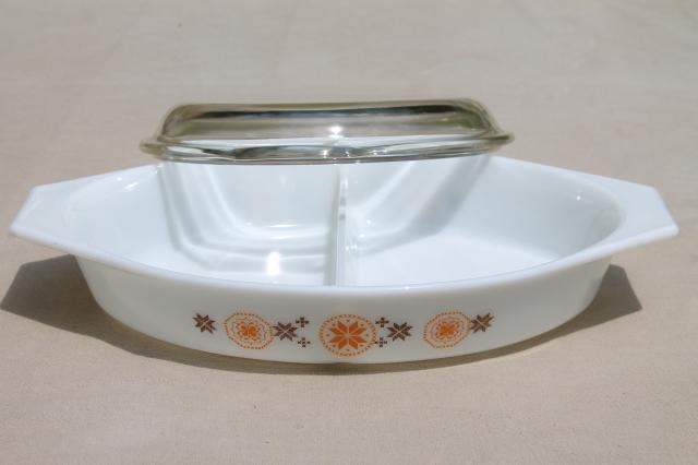 Town & Country vintage Pyrex divided casserole baking dish w/ clear glass cover