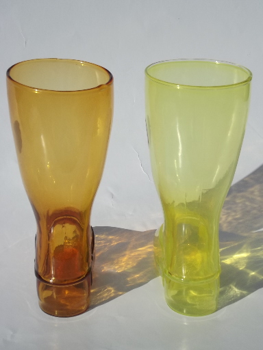 Amber & yellow Pilgrim glass boots, lot boot vases w/ vintage labels