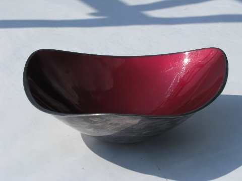 Amethyst enamel, vintage silver over brass Reed & Barton sheffield plate bowl