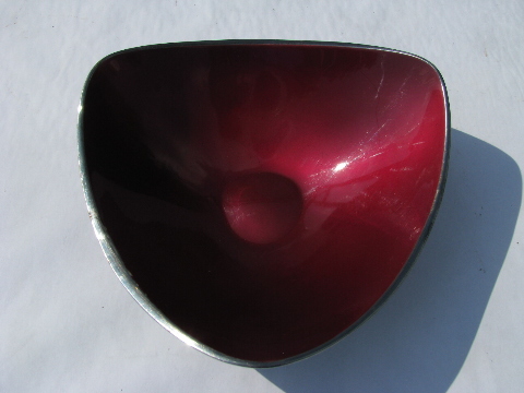 Amethyst enamel, vintage silver over brass Reed & Barton sheffield plate bowl