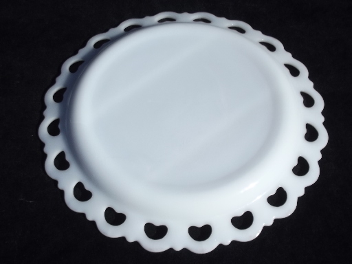Anchor Hocking milk glass tray, retro vintage lace edge serving plate