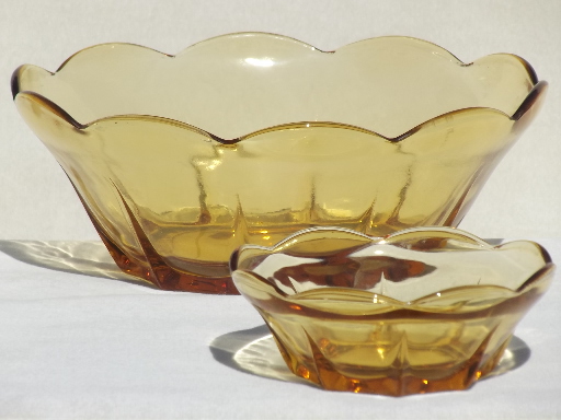 Anchor Hocking Swedish Modern amber glass bowls,  vintage chip & dip set