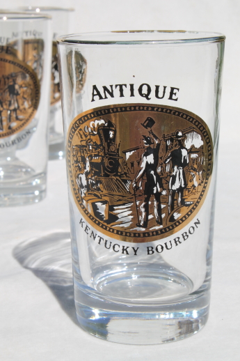 Antique Kentucky Bourbon whiskey glasses set, vintage distillery glasses