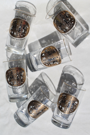 Antique Kentucky Bourbon whiskey glasses set, vintage distillery glasses