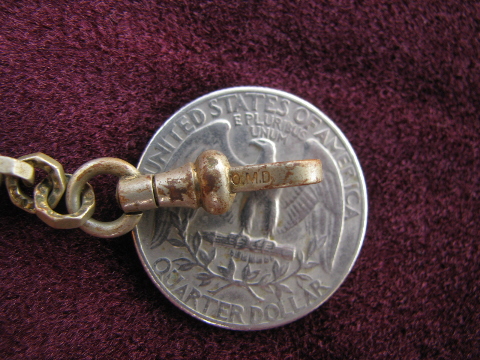 Antique pocket watch chain w/ letter H monogram bakelite watch fob