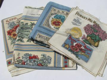 Antique vintage flower&vegetable garden seed packets print, cotton fabric & cut&sew aprons lot
