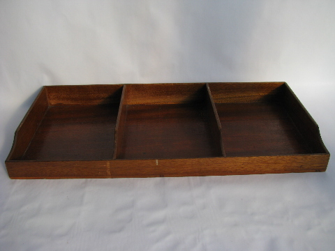 Antique wood desk divider vintage paper tray
