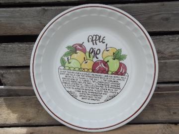 Apple Pie vintage 70s 80s ceramic pie plate, pan w/ printed recipe