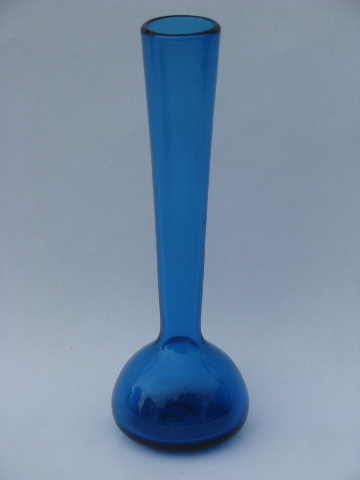 Aqua blue hand-blown art glass vases, mod tall & short shapes, 60s Italy