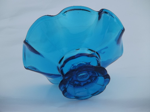 Aqua blue swirl candle holder, retro 60s vintage art glass candlestick