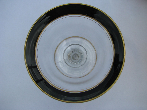 Art deco vintage 1920s- 30s black band gold trimmed glass bowl, flared shape
