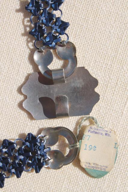 art deco vintage Whiting and Davis blue enamel mesh ladies belt w/ original paper tag