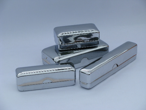 Art deco vintage chrome travel boxes for toiletries, for vanity table or train case