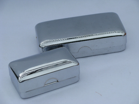 Art deco vintage chrome travel boxes for toiletries, for vanity table or train case