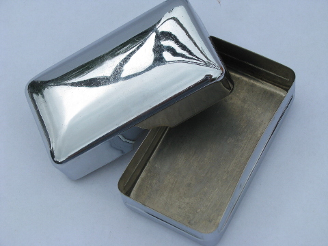 Art deco vintage chrome travel boxes for toiletries, for vanity table or train case