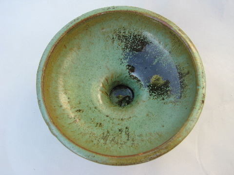 Arts and crafts vintage art pottery candlesticks, matte green glaze