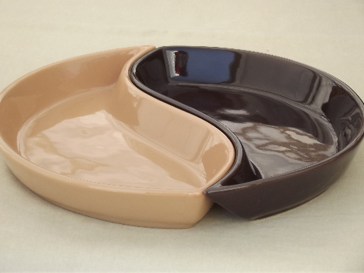 At Home America two part round serving dishes, yin yang kidney shape
