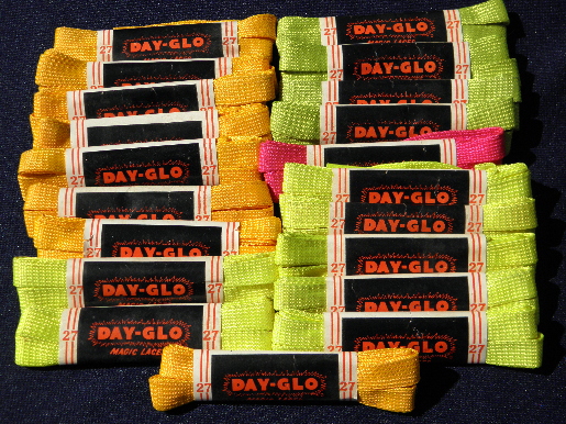 Authentic 60s vintage Day-Glo Magic neon rayon shoelaces, retro punk