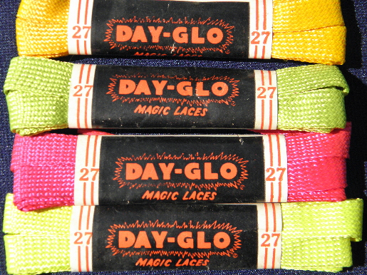 Authentic 60s vintage Day-Glo Magic neon rayon shoelaces, retro punk