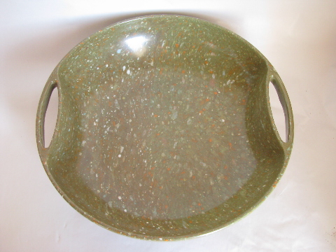 Aztec 60s retro vintage green confetti melmac salad bowl w/ handles