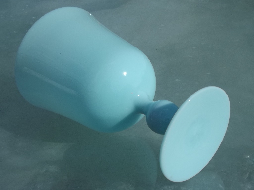 Azure blue opaque milk glass, blown glass goblet vase, vintage Italy
