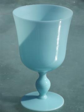 Azure blue opaque milk glass, blown glass goblet vase, vintage Italy
