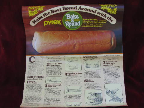 Bake a Round retro Corning / Pyrex glass tube bread pan w/ instructions