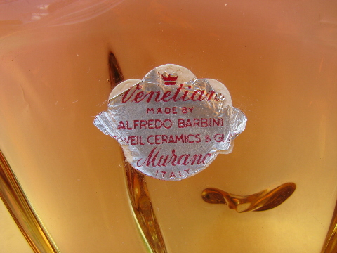 Barbini - Murano label, vintage Venetian glass freeform bowl, orange