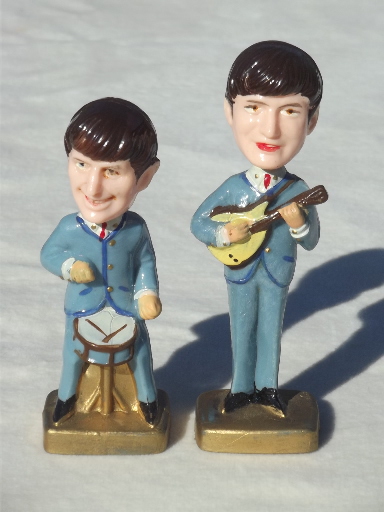 Beatles bobblehead plastic cake topper figures, 60s vintage bobble heads