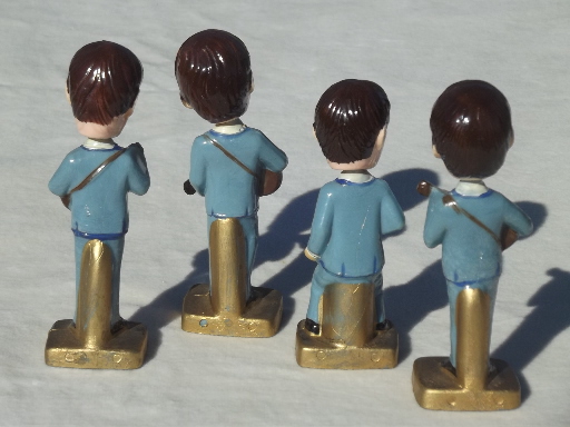 Beatles bobblehead plastic cake topper figures, 60s vintage bobble heads