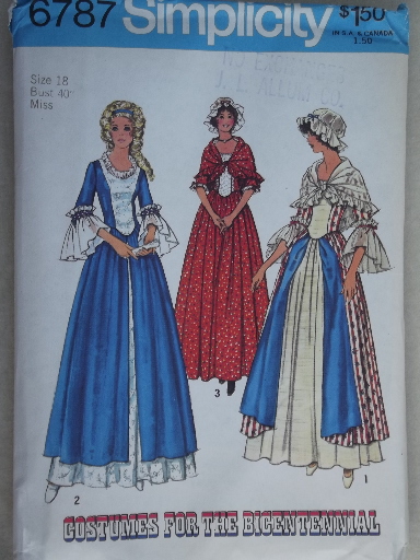 Bicentennial vintage Simplicity Williamsburg dresses for misses, girls