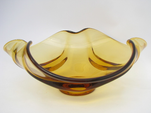 Big amber glass centerpiece bowl, retro 60s vintage Viking Epic art glass
